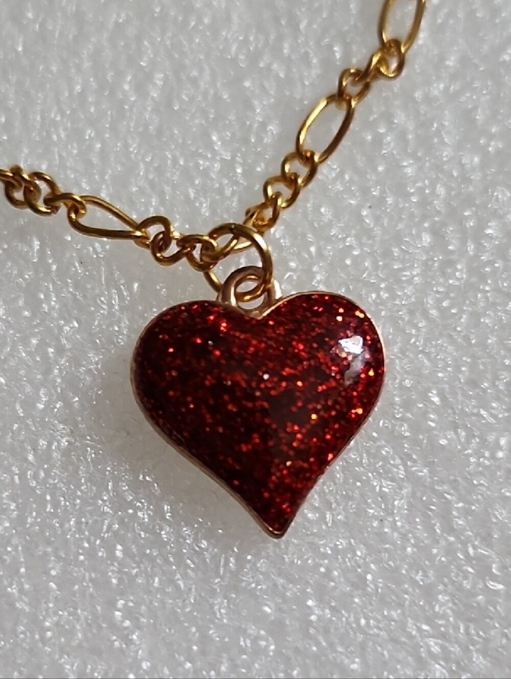 Hand Crafted Gold Bracelet / Anklet with Red Glitter Heart Charm